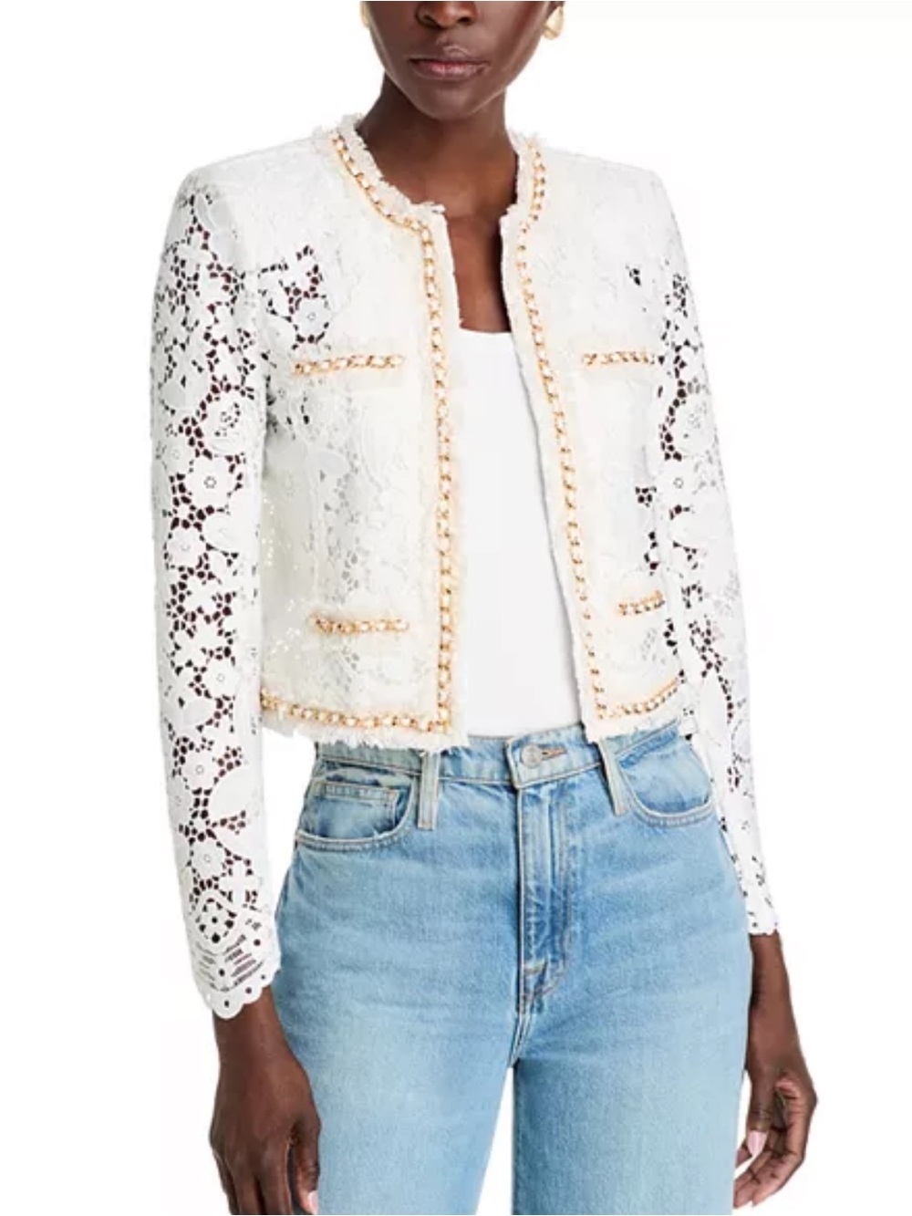 Generation Love Serena White Lace Blazer Gold Trim Size Medium Chic Feminine NWT